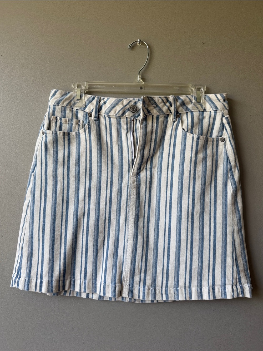 LOFT Blue and White Vertical Stripe Mini Skirt